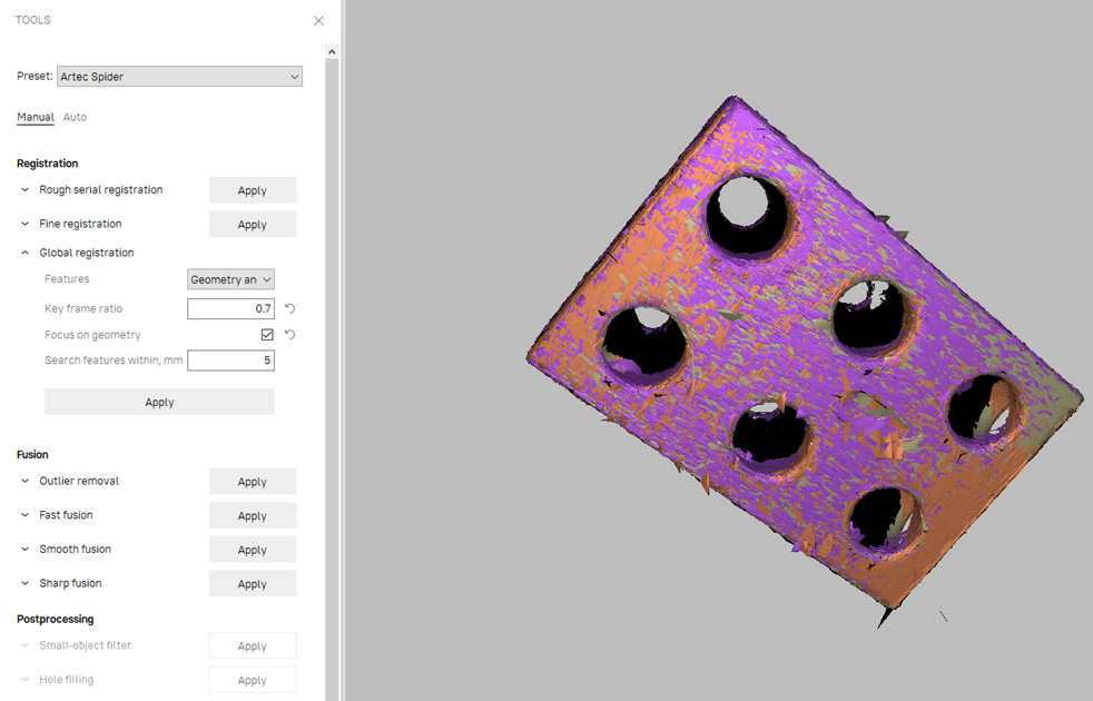 screenshot of Artec Studio of block scan