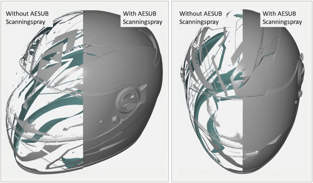 Helmet spray with and without comparison