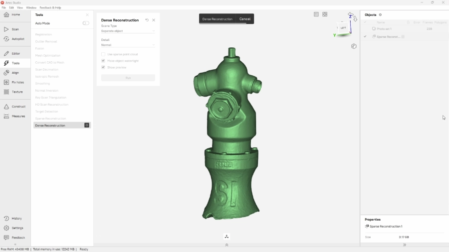 Artec Studio AI Photogrammetry dense reconstruction