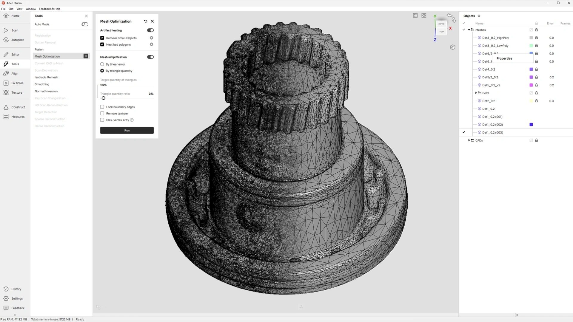 Artec Studio Mesh Optimization