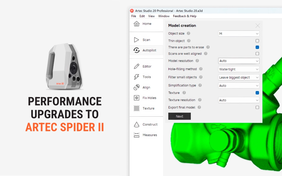 Performance upgrades to Artec Spider II